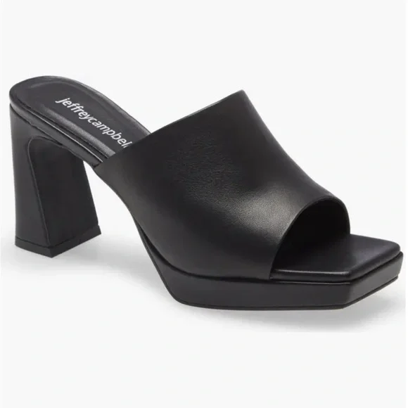 Jeffrey Campbell Caviar Platform Slide Open Toe Black Heeled Mules 9 goth punk - Picture 2 of 7